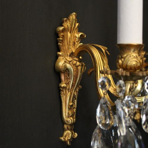 FRENCH SET OF 4 GILDED CRYSTAL TWIN ARM WALL LIGHTS - ADDITIONAL PHOTO 8
