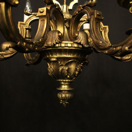 QUALITY FRENCH 19TH C GILDED BRONZE 6 LIGHT ANTIQUE CHANDELIER - ADDITIONAL PHOTO 2