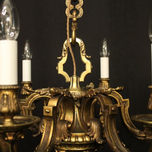 QUALITY FRENCH 19TH C GILDED BRONZE 6 LIGHT ANTIQUE CHANDELIER - ADDITIONAL PHOTO 5