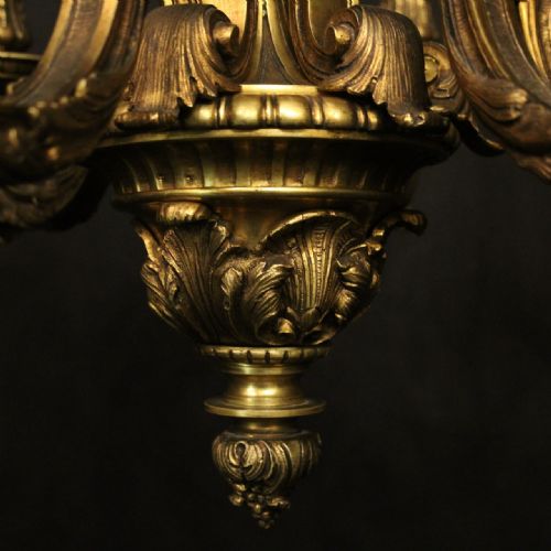 QUALITY FRENCH 19TH C GILDED BRONZE 6 LIGHT ANTIQUE CHANDELIER - ADDITIONAL PHOTO 7