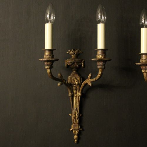 FRENCH PAIR OF BRONZE ANTIQUE WALL SCONCES - ADDITIONAL PHOTO 1