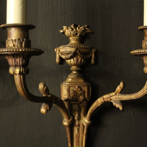 FRENCH PAIR OF BRONZE ANTIQUE WALL SCONCES - ADDITIONAL PHOTO 4