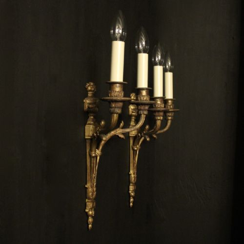 FRENCH PAIR OF BRONZE ANTIQUE WALL SCONCES - ADDITIONAL PHOTO 9