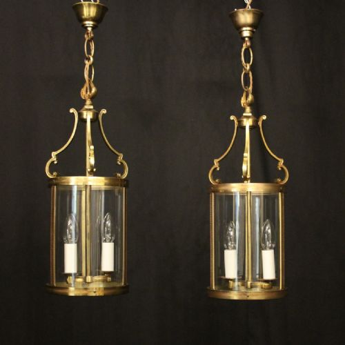 french pair of gilded antique convex hall lanterns - CATEGORY: ANTIQUE LIGHTING - DATED 1920
