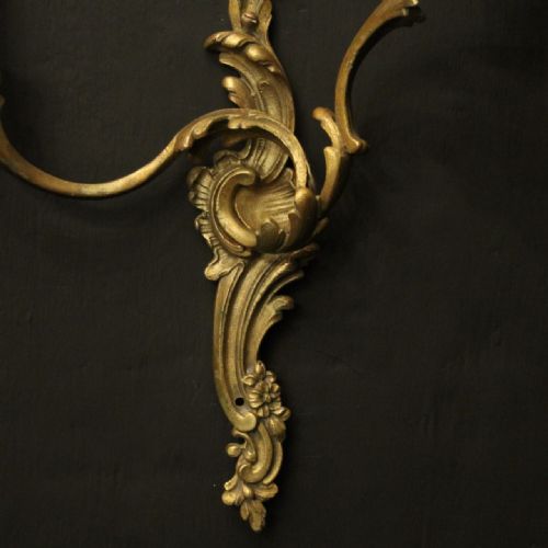 FRENCH PAIR OF GILDED BRONZE ANTIQUE WALL LIGHTS - ADDITIONAL PHOTO 3