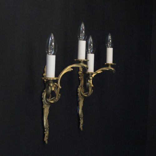 FRENCH PAIR OF GILDED BRONZE ANTIQUE WALL LIGHTS - ADDITIONAL PHOTO 9