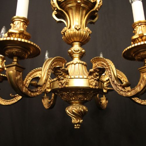 FRENCH 19TH C GILDED BRONZE 6 LIGHT ANTIQUE CHANDELIER - ADDITIONAL PHOTO 1