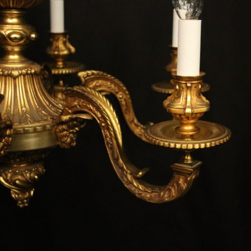 FRENCH 19TH C GILDED BRONZE 6 LIGHT ANTIQUE CHANDELIER - ADDITIONAL PHOTO 2