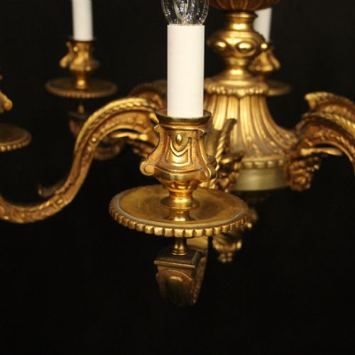 FRENCH 19TH C GILDED BRONZE 6 LIGHT ANTIQUE CHANDELIER - ADDITIONAL PHOTO 3