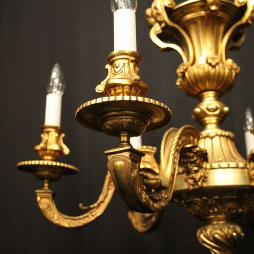 FRENCH 19TH C GILDED BRONZE 6 LIGHT ANTIQUE CHANDELIER - ADDITIONAL PHOTO 4