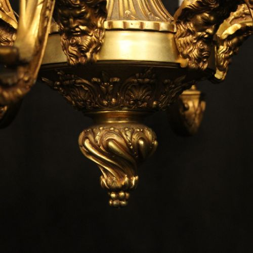 FRENCH 19TH C GILDED BRONZE 6 LIGHT ANTIQUE CHANDELIER - ADDITIONAL PHOTO 6