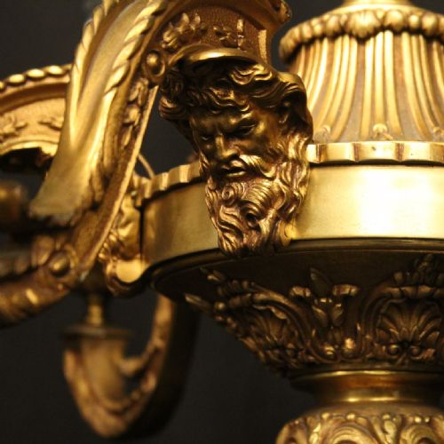 FRENCH 19TH C GILDED BRONZE 6 LIGHT ANTIQUE CHANDELIER - ADDITIONAL PHOTO 7