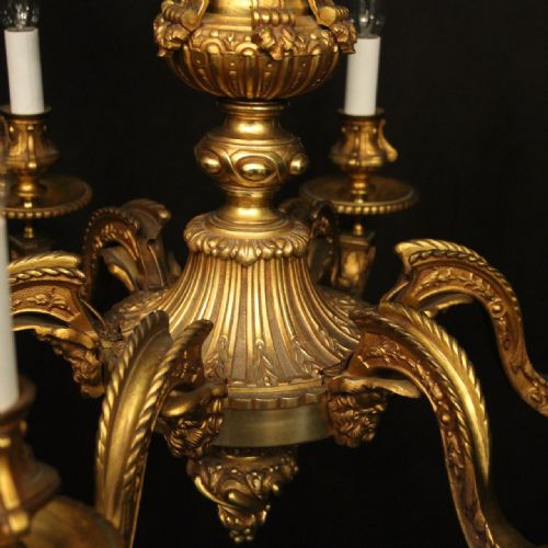 FRENCH 19TH C GILDED BRONZE 6 LIGHT ANTIQUE CHANDELIER - ADDITIONAL PHOTO 8