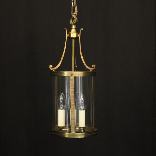 french gilded brass convex triple light antique lantern - CATEGORY: ANTIQUE LIGHTING - DATED 1920
