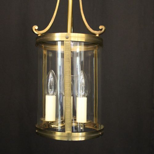 FRENCH GILDED BRASS CONVEX TRIPLE LIGHT ANTIQUE LANTERN - ADDITIONAL PHOTO 1