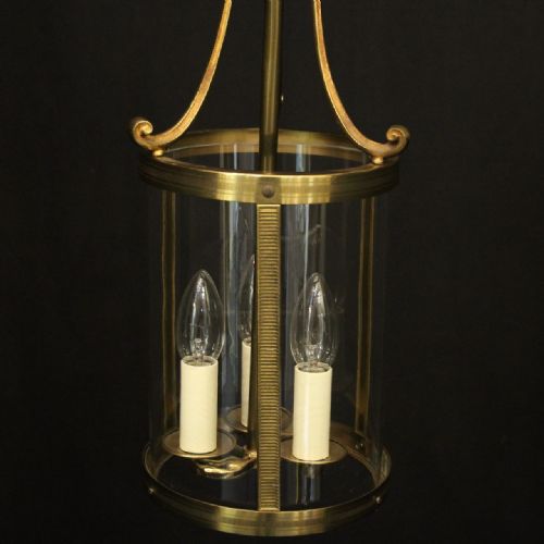 FRENCH GILDED BRASS CONVEX TRIPLE LIGHT ANTIQUE LANTERN - ADDITIONAL PHOTO 2