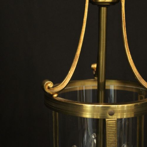FRENCH GILDED BRASS CONVEX TRIPLE LIGHT ANTIQUE LANTERN - ADDITIONAL PHOTO 3