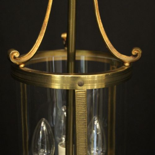 FRENCH GILDED BRASS CONVEX TRIPLE LIGHT ANTIQUE LANTERN - ADDITIONAL PHOTO 4