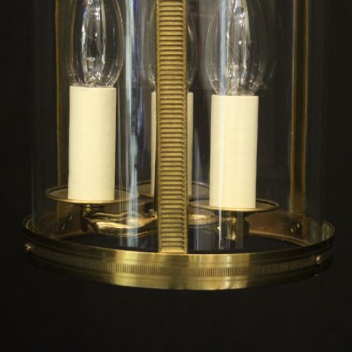 FRENCH GILDED BRASS CONVEX TRIPLE LIGHT ANTIQUE LANTERN - ADDITIONAL PHOTO 5