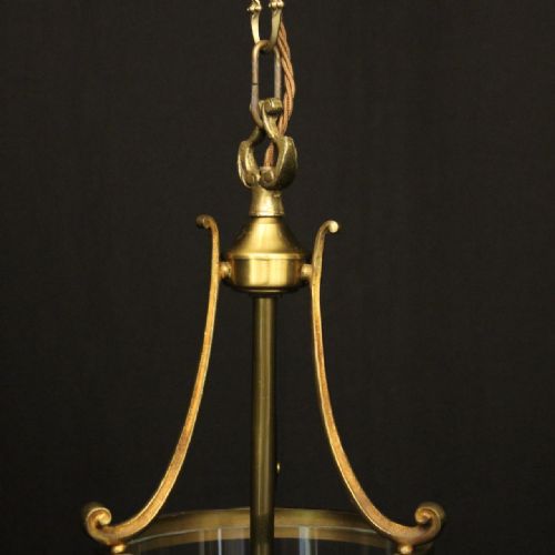 FRENCH GILDED BRASS CONVEX TRIPLE LIGHT ANTIQUE LANTERN - ADDITIONAL PHOTO 6