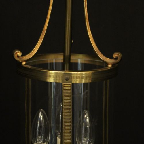 FRENCH GILDED BRASS CONVEX TRIPLE LIGHT ANTIQUE LANTERN - ADDITIONAL PHOTO 7