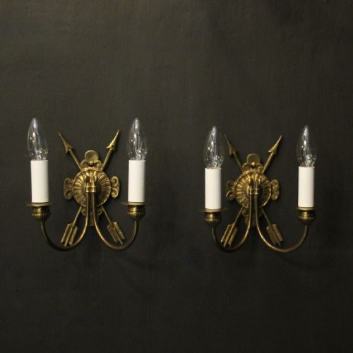 french pair of gilded bras empire antique wall lights - CATEGORY: ANTIQUE LIGHTING - DATED 1920