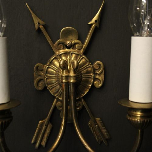 FRENCH PAIR OF GILDED BRAS EMPIRE ANTIQUE WALL LIGHTS - ADDITIONAL PHOTO 2