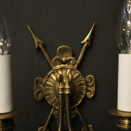 FRENCH PAIR OF GILDED BRAS EMPIRE ANTIQUE WALL LIGHTS - ADDITIONAL PHOTO 3