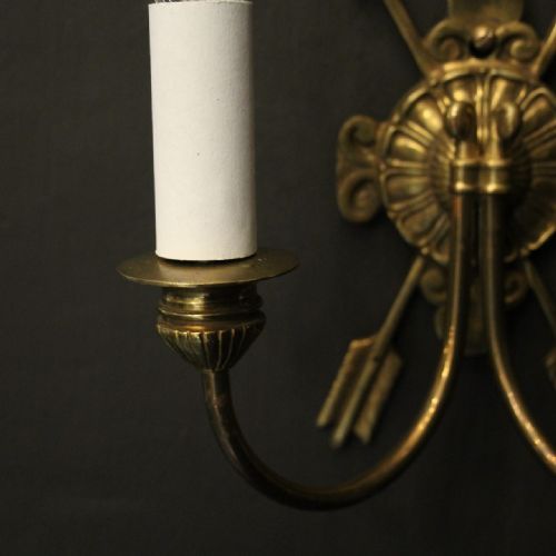 FRENCH PAIR OF GILDED BRAS EMPIRE ANTIQUE WALL LIGHTS - ADDITIONAL PHOTO 4