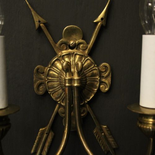 FRENCH PAIR OF GILDED BRAS EMPIRE ANTIQUE WALL LIGHTS - ADDITIONAL PHOTO 5