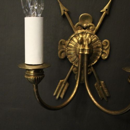 FRENCH PAIR OF GILDED BRAS EMPIRE ANTIQUE WALL LIGHTS - ADDITIONAL PHOTO 6