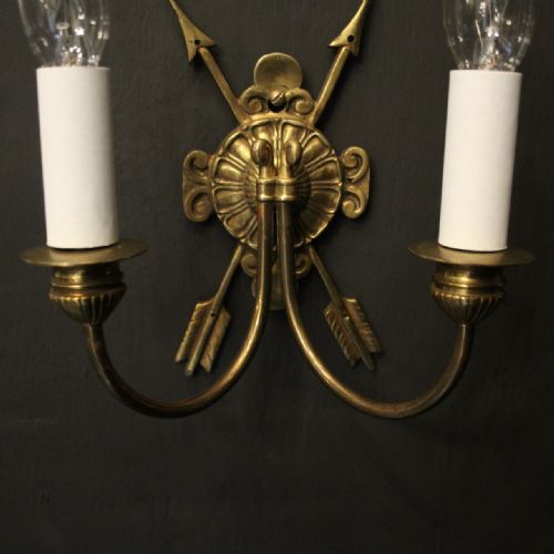 FRENCH PAIR OF GILDED BRAS EMPIRE ANTIQUE WALL LIGHTS - ADDITIONAL PHOTO 7