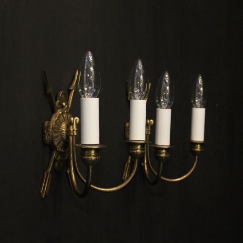FRENCH PAIR OF GILDED BRAS EMPIRE ANTIQUE WALL LIGHTS - ADDITIONAL PHOTO 9