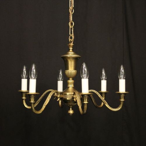 french gilded brass 6 light antique chandelier - CATEGORY: ANTIQUE LIGHTING - DATED 1930