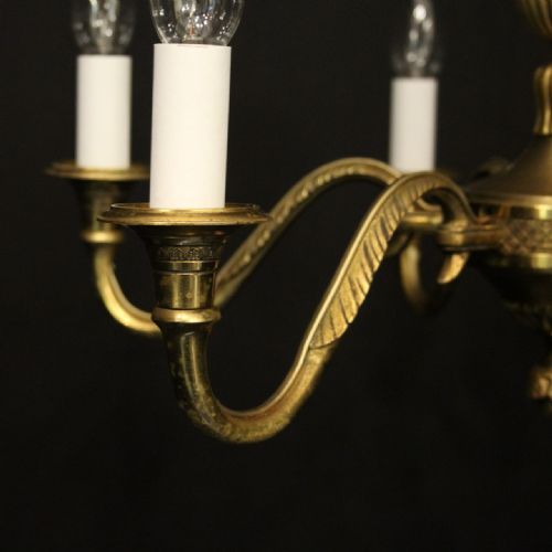 FRENCH GILDED BRASS 6 LIGHT ANTIQUE CHANDELIER - ADDITIONAL PHOTO 1