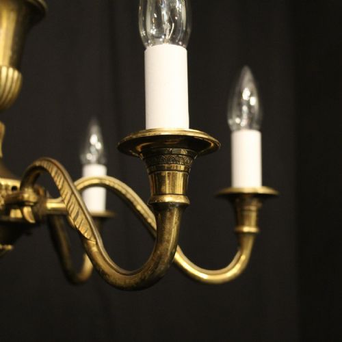 FRENCH GILDED BRASS 6 LIGHT ANTIQUE CHANDELIER - ADDITIONAL PHOTO 2