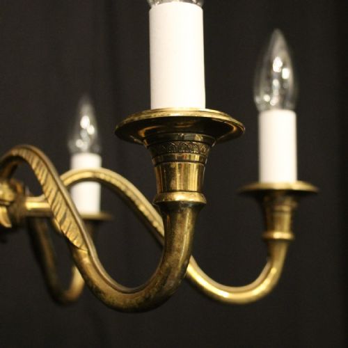 FRENCH GILDED BRASS 6 LIGHT ANTIQUE CHANDELIER - ADDITIONAL PHOTO 3
