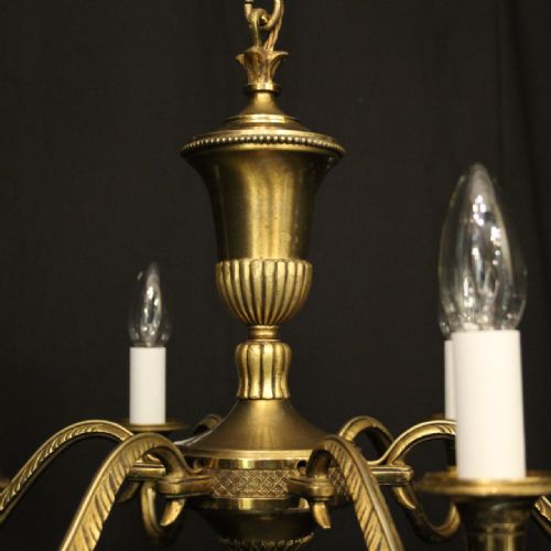 FRENCH GILDED BRASS 6 LIGHT ANTIQUE CHANDELIER - ADDITIONAL PHOTO 4