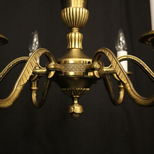 FRENCH GILDED BRASS 6 LIGHT ANTIQUE CHANDELIER - ADDITIONAL PHOTO 5