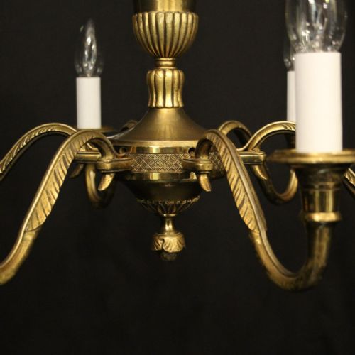 FRENCH GILDED BRASS 6 LIGHT ANTIQUE CHANDELIER - ADDITIONAL PHOTO 7
