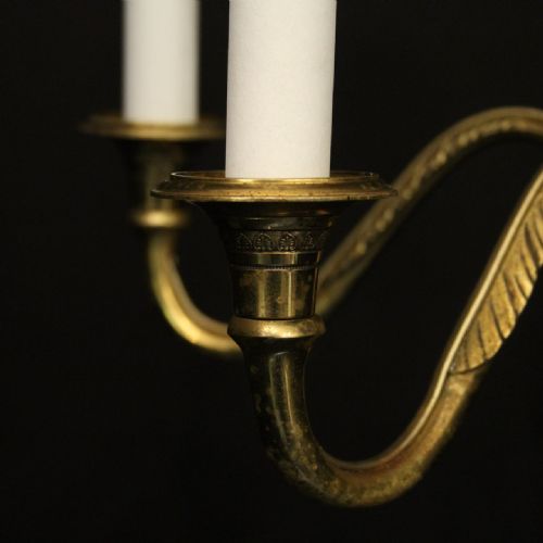 FRENCH GILDED BRASS 6 LIGHT ANTIQUE CHANDELIER - ADDITIONAL PHOTO 8