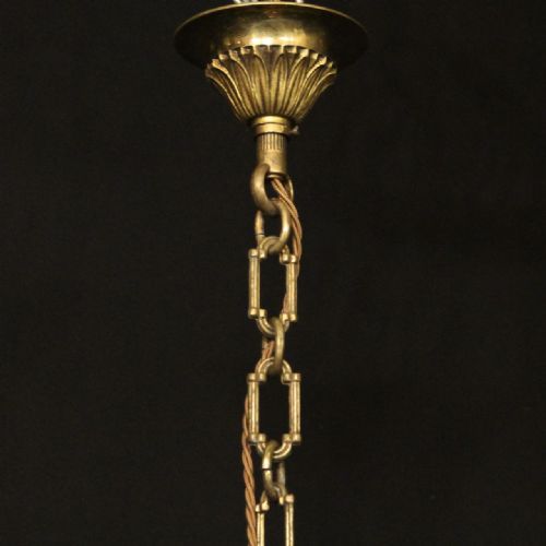 FRENCH GILDED BRASS 6 LIGHT ANTIQUE CHANDELIER - ADDITIONAL PHOTO 9
