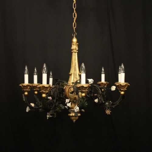 florentine 19th century giltwood 8 light antique chandelier - CATEGORY: ANTIQUE LIGHTING - DATED 19TH CENTURY