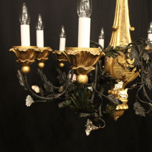 FLORENTINE 19TH CENTURY GILTWOOD 8 LIGHT ANTIQUE CHANDELIER - ADDITIONAL PHOTO 1