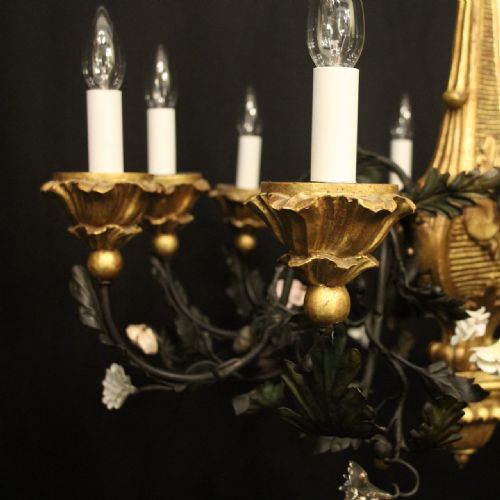 FLORENTINE 19TH CENTURY GILTWOOD 8 LIGHT ANTIQUE CHANDELIER - ADDITIONAL PHOTO 2
