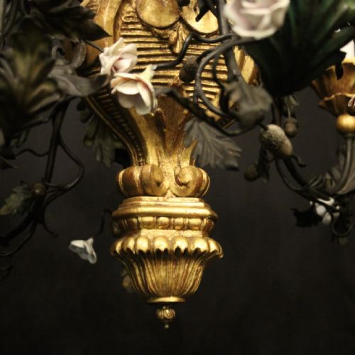 FLORENTINE 19TH CENTURY GILTWOOD 8 LIGHT ANTIQUE CHANDELIER - ADDITIONAL PHOTO 3