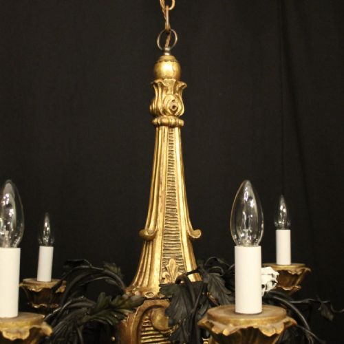 FLORENTINE 19TH CENTURY GILTWOOD 8 LIGHT ANTIQUE CHANDELIER - ADDITIONAL PHOTO 4