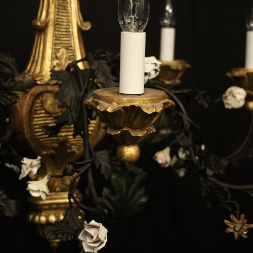 FLORENTINE 19TH CENTURY GILTWOOD 8 LIGHT ANTIQUE CHANDELIER - ADDITIONAL PHOTO 5
