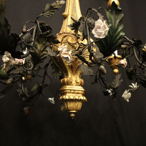 FLORENTINE 19TH CENTURY GILTWOOD 8 LIGHT ANTIQUE CHANDELIER - ADDITIONAL PHOTO 6