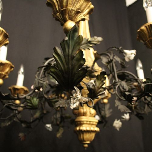 FLORENTINE 19TH CENTURY GILTWOOD 8 LIGHT ANTIQUE CHANDELIER - ADDITIONAL PHOTO 7